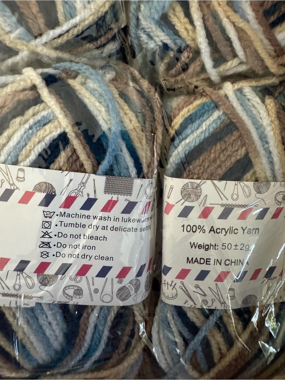JOYTAG Variegated Yarn Lot 6 Blue Gray Taupe Acrylic Crochet Knitting - Picture 5 of 5